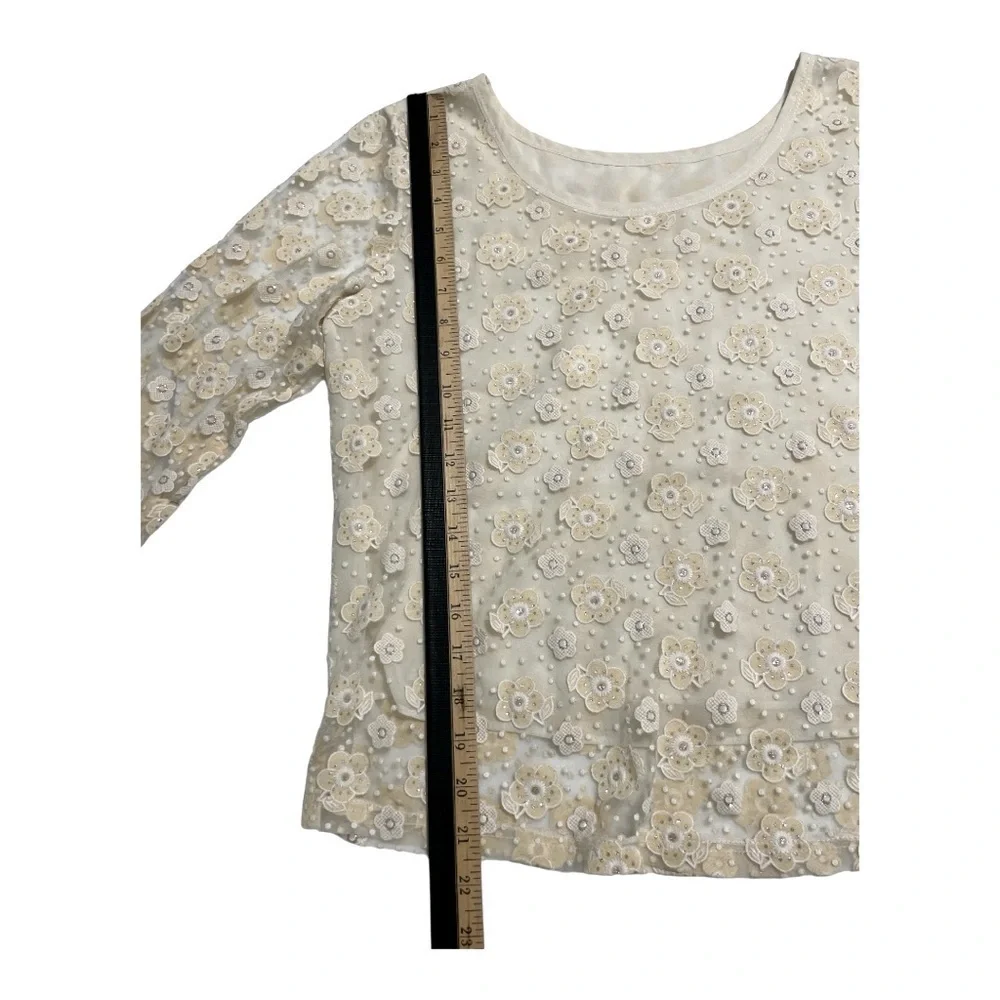 Anthropology Floral Pattern Long Sleeve Beige Blouse Lightweight  lining size M